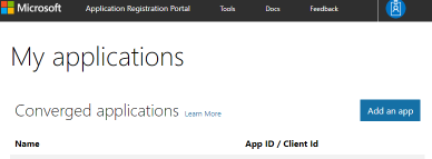 App Registration - Initial Page